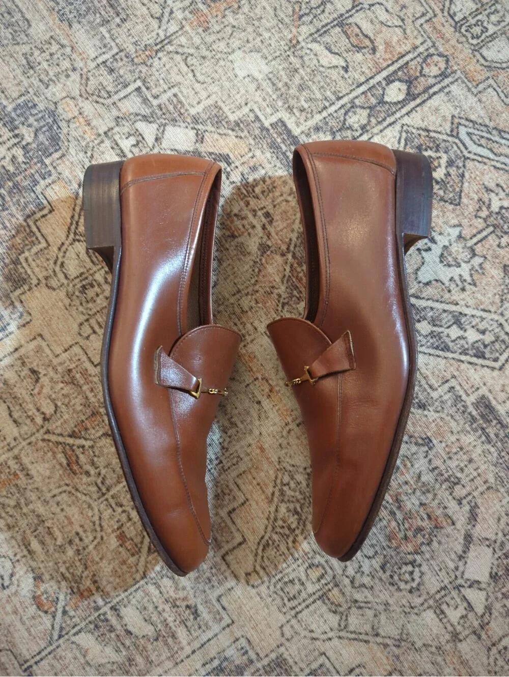VINTAGE Johnston & Murphy Bit Loafer Size 8.5 Brown Leather Made in Italy